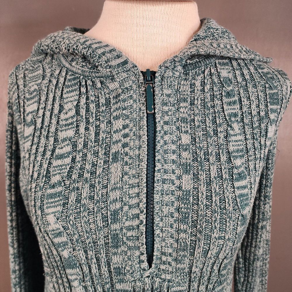 DKNY Jeans Women's Sweater SZ M Hooded 1/2 Zip Pullover Knit  Green Bell Sleeve - Picture 2 of 12